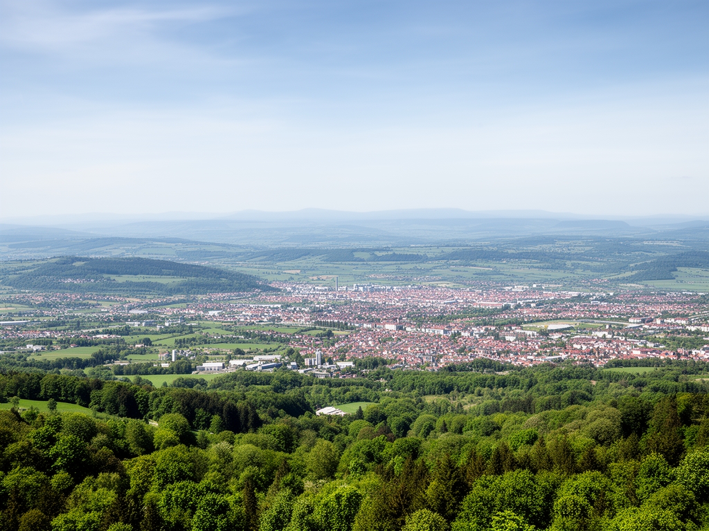 Vue panoramique d'une vallée verdoyante avec une rivière calme serpentant entre des collines boisées, lumière dorée de fin d'après-midi créant de longues ombres douces sur l'herbe